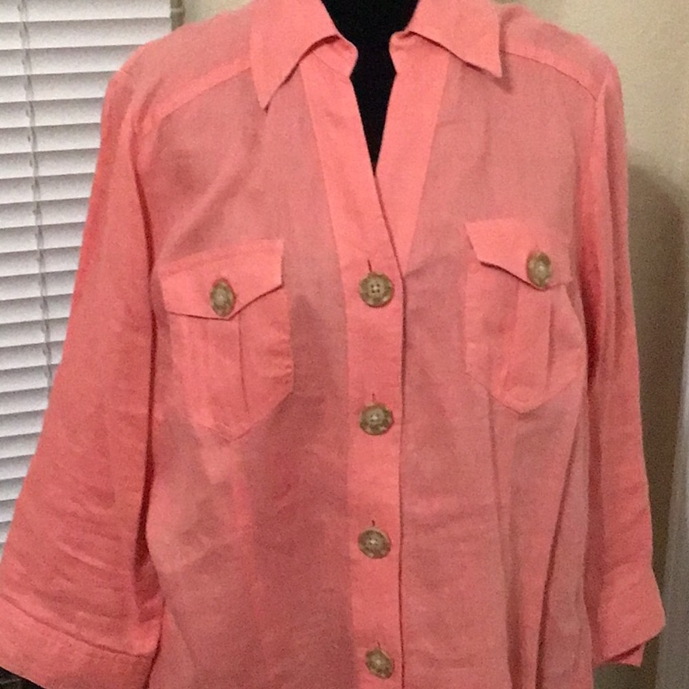 Vintage Dress Barn 100%linen blouse. Coral pink in color